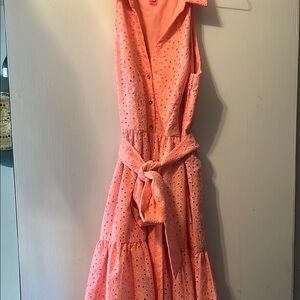 Pink Sleeveless Eyelet Dress